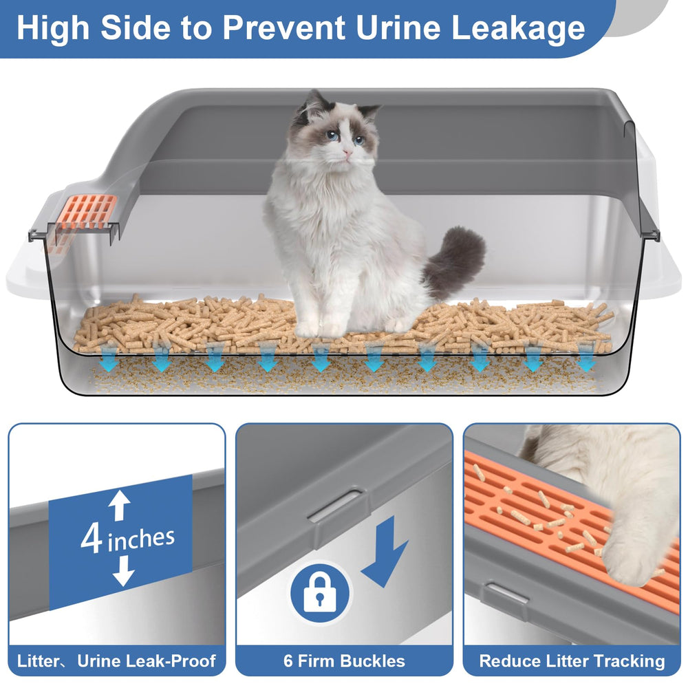 Yoochee large-size litter box with bottom pan dimensions for big cats.