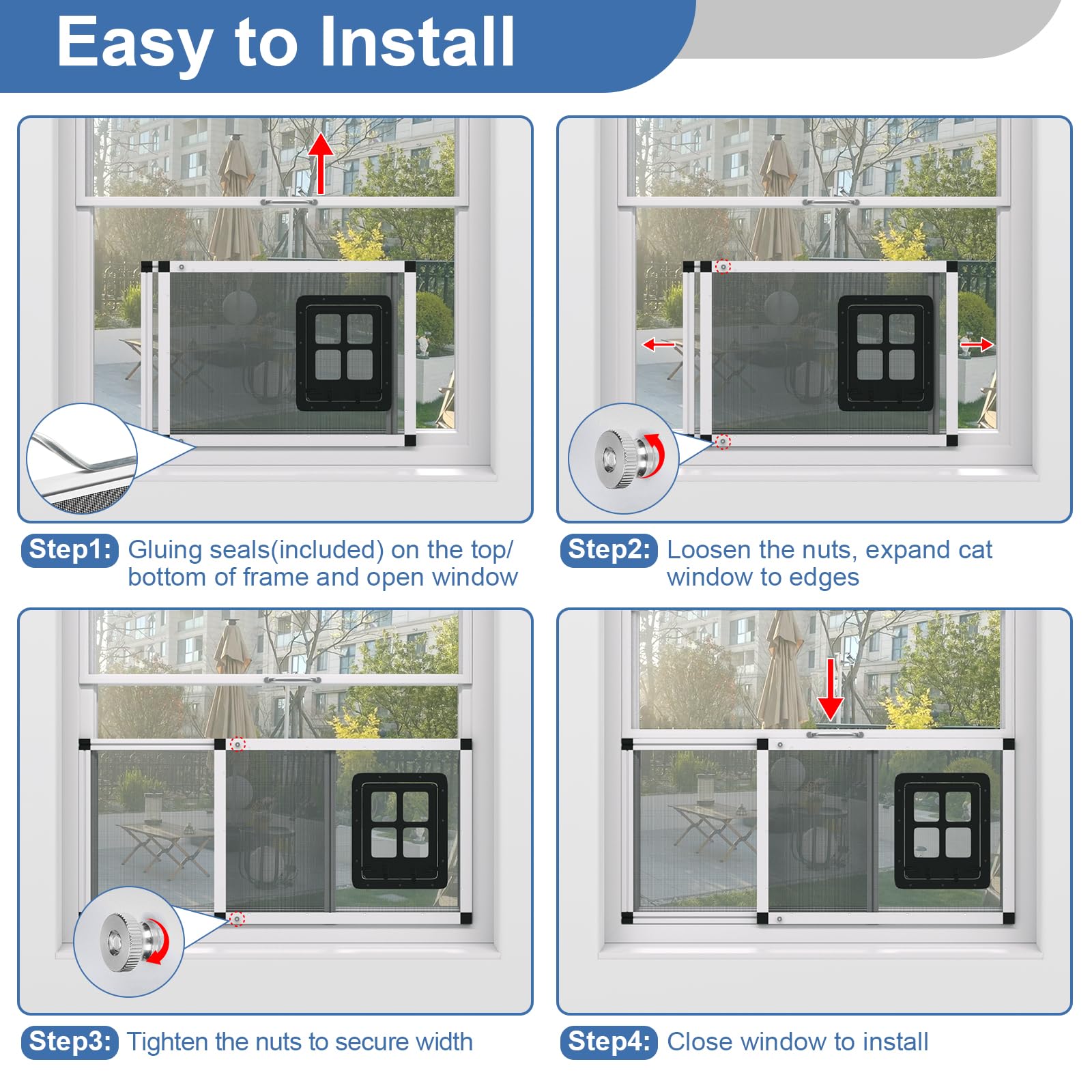 Yoochee ready-to-use cat door for window insert with breathable design.