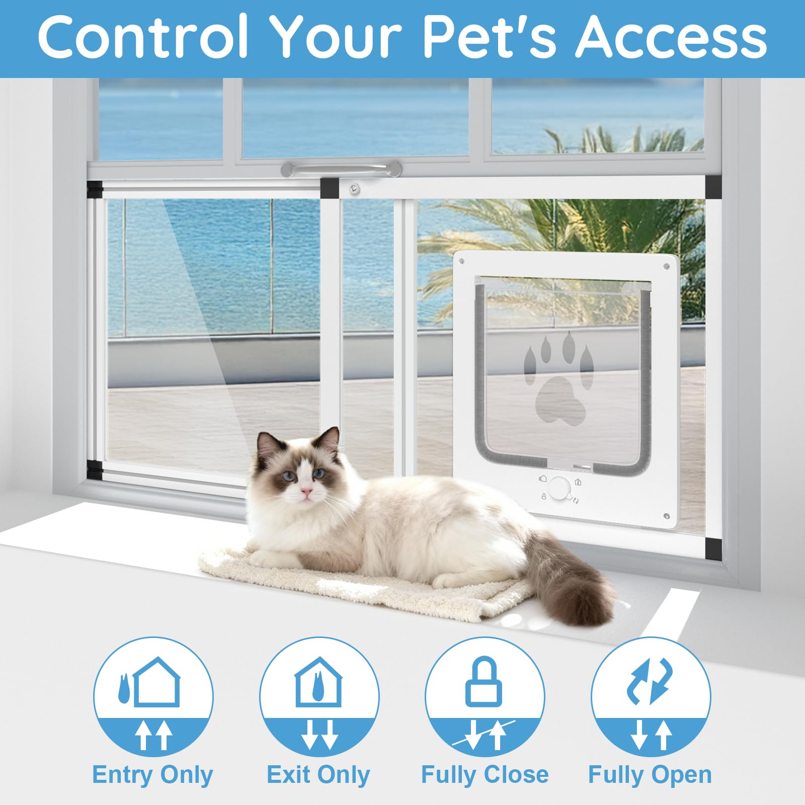 Yoochee sliding cat door window glass view shows high clarity pane for watching outdoors.