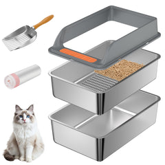 Yoochee stainless steel sifting litter box shows durable, easy-to-clean design.