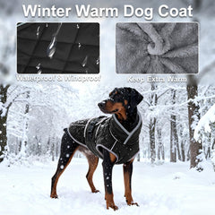 Yoochee waterproof dog jacket keeps your dog dry during snowy walks.