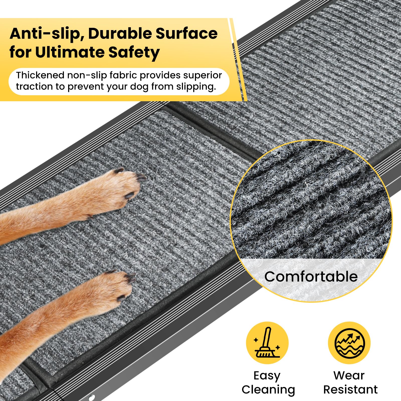 YOOKESEN dog ramp extended-71in-length creates a gentle incline for easier training.