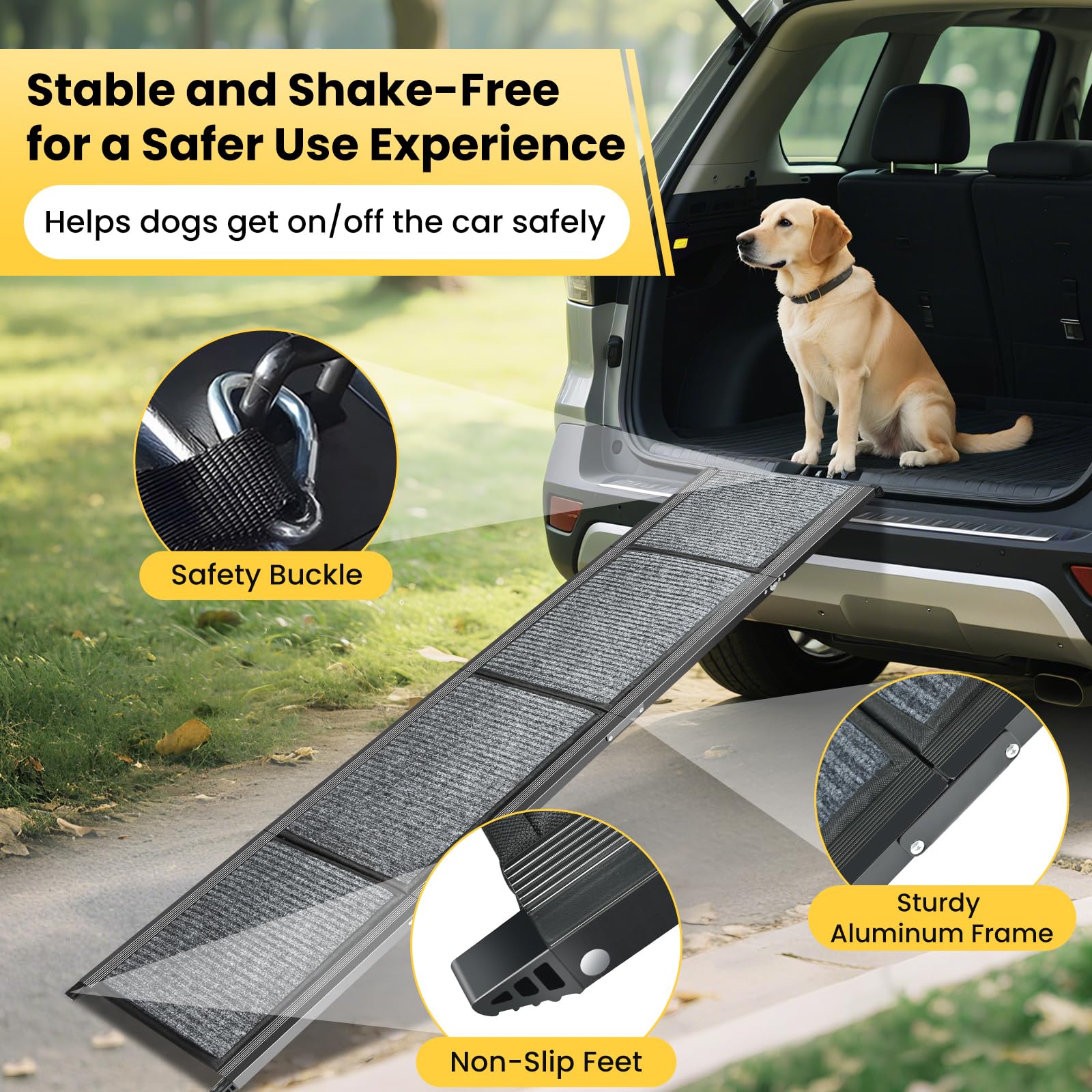 YOOKESEN dog ramp rubber-feet-stability keeps the ramp steady on floors.