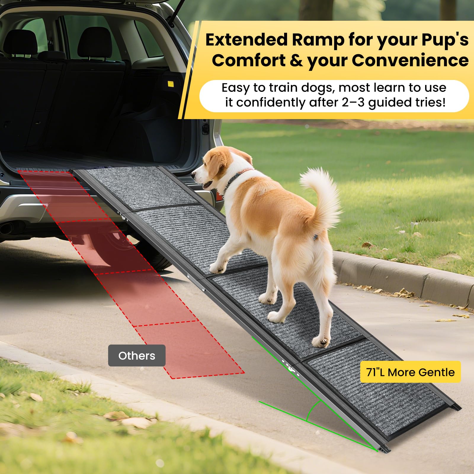 YOOKESEN dog ramp safety-buckle secures the ramp for worry-free vehicle loading.
