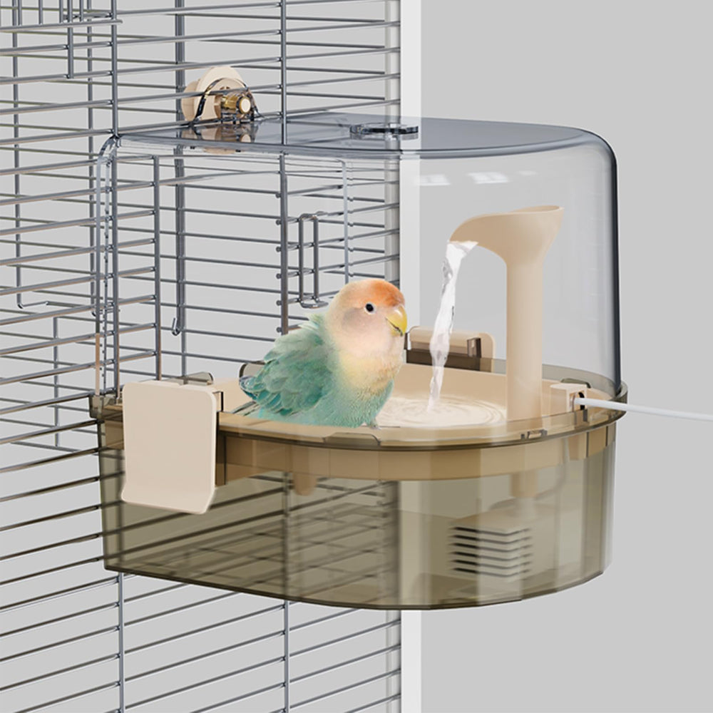 YOOSO WING automatic bird bath pump glides water quietly for cage baths.