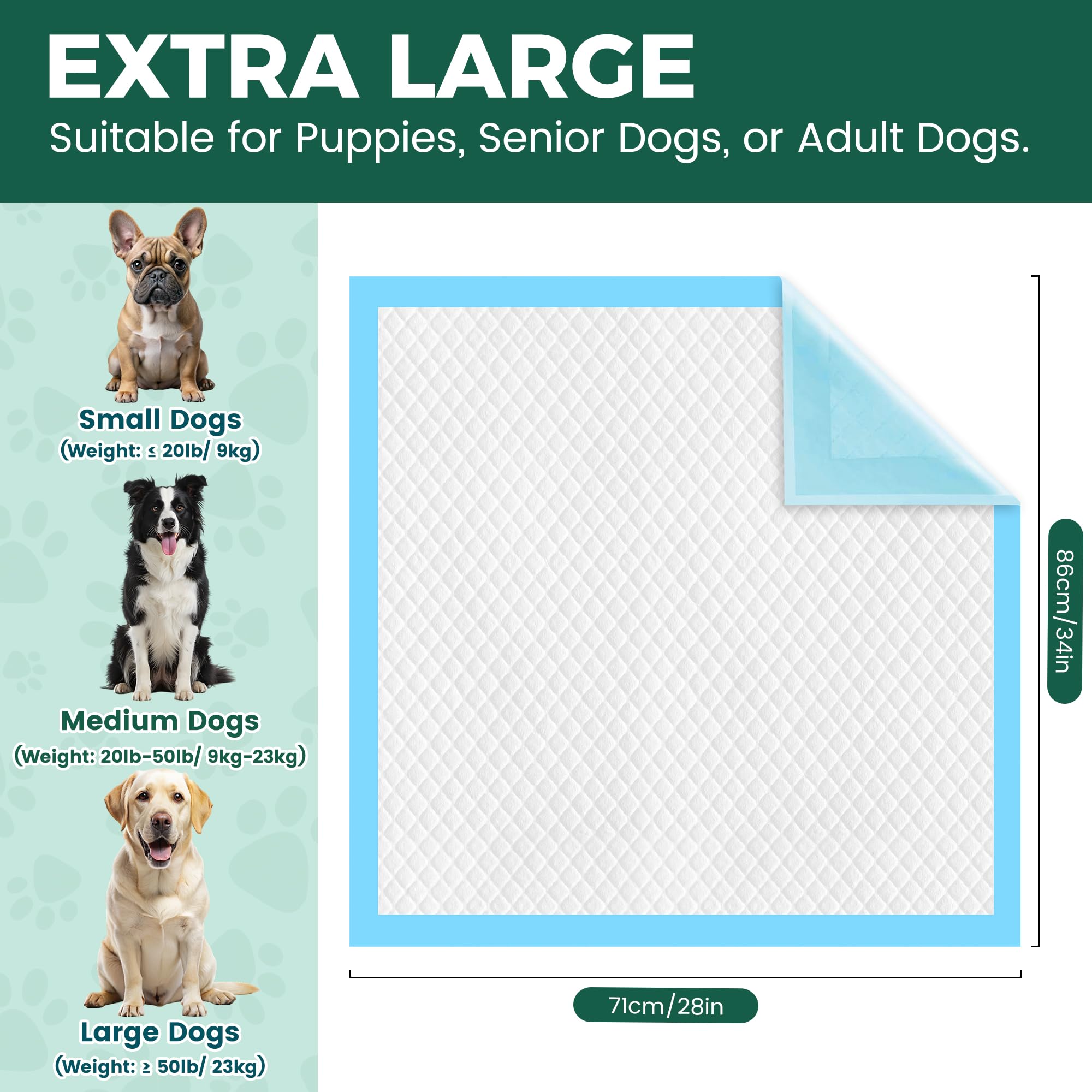 YOPETKI super absorbent xl pads trap liquid quickly to keep floors clean.