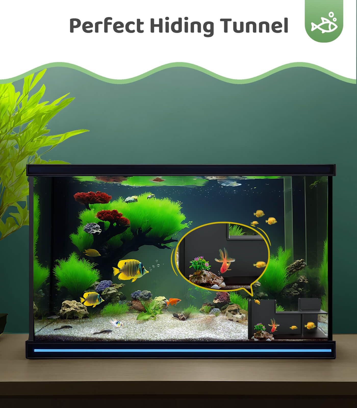 Yopetox aquarium tunnel with two entrances enabling fish exploration.
