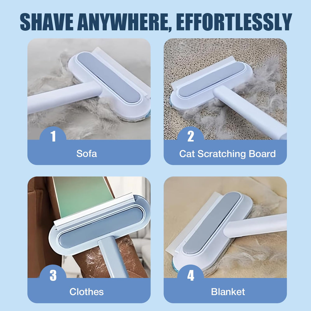 YoPoll on a sofa shows fabric-safe pet hair removal in action.