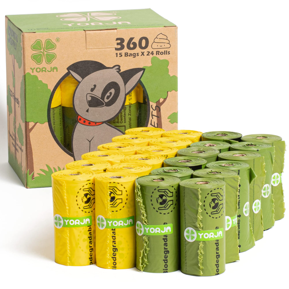 YORJA dog poop bags packaging shows a 360-count box for easy restocking.