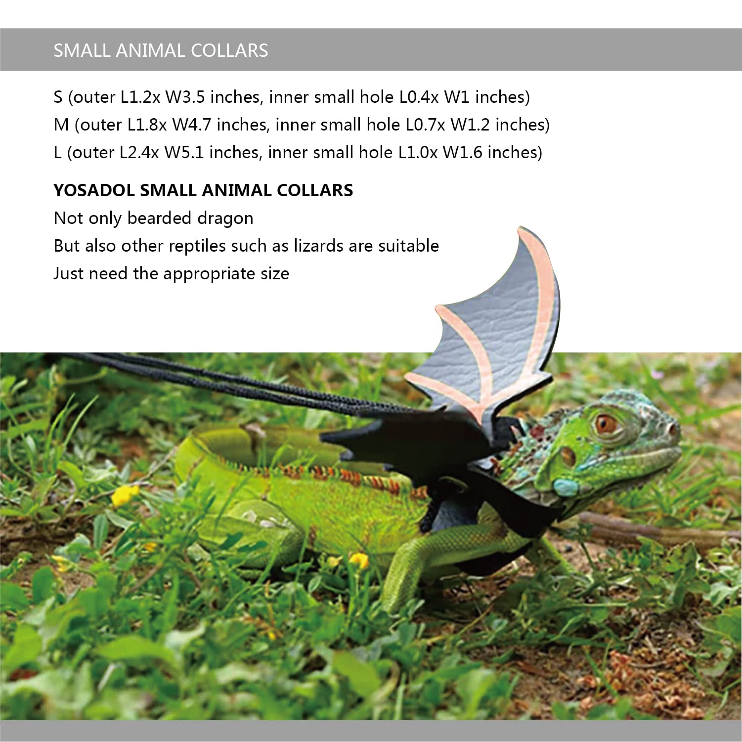 Yosadol Detailed Strap Closure Grey, secure fit for various small reptiles.