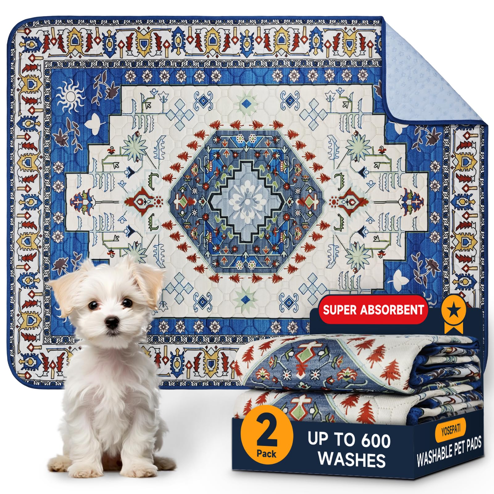 YOSEPATI washable pee pads 2-pack, durable training mats for repeated use