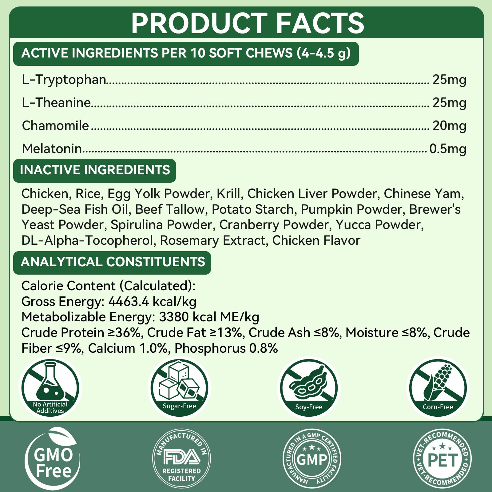 YOTANGO Cat Calming Treats highlighting chamomile and L-Theanine as calming ingredients.