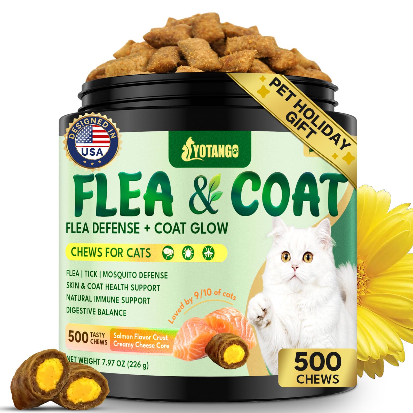 YOTANGO cat flea-chews pack shot showing natural daily prevention