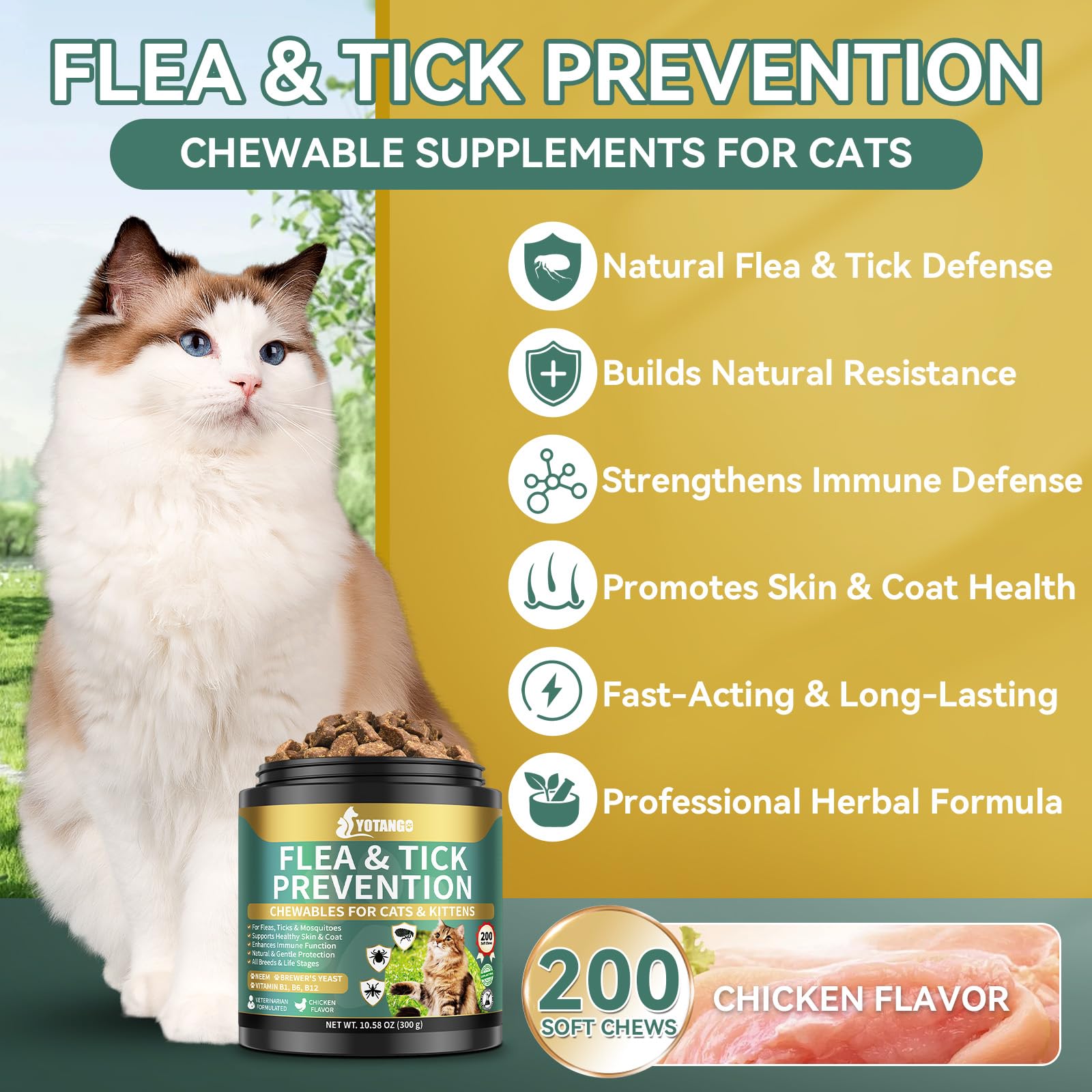 YOTANGO chicken-flavor soft chews closeup for tasty daily flea prevention.