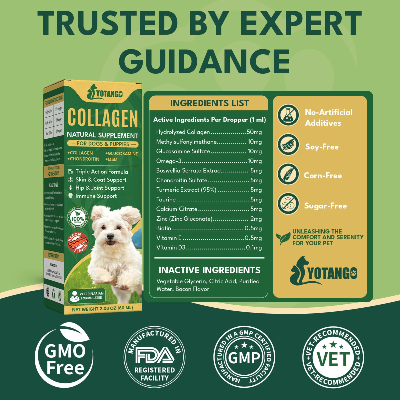 YOTANGO dog collagen puppy-to-senior use supports daily vitality across life stages.
