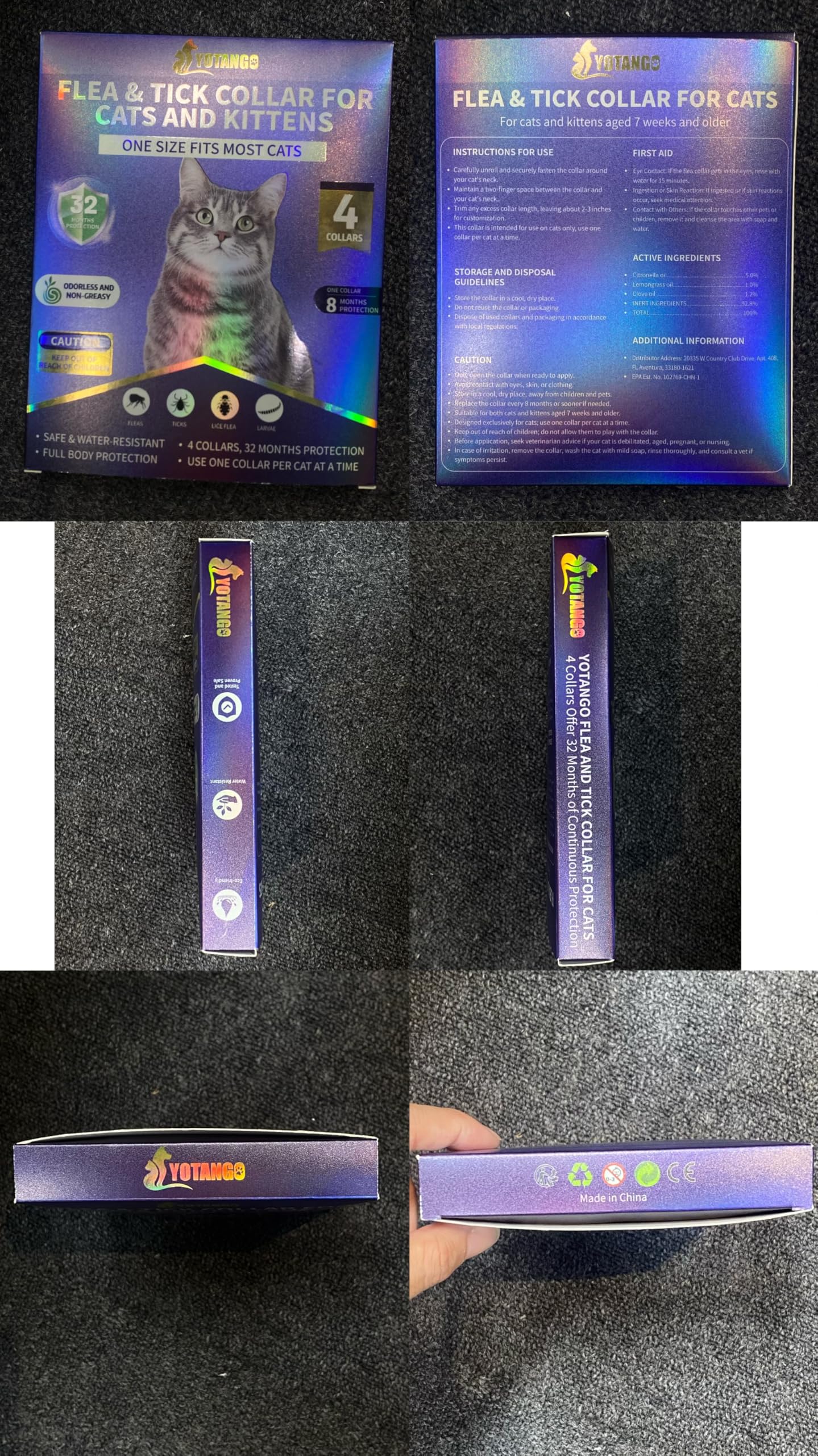 YOTANGO water-resistant collar stands up to baths and rain.