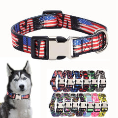 YOUALSO American Flag Dog Collar with pink butterflies for stylish small-dog outings.