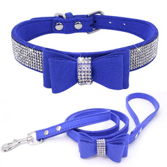 YOUALSO Blue Bling collar with bowtie sparkle for chic walks