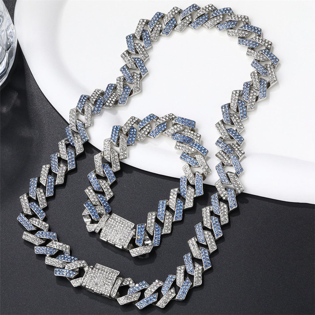 YOUALSO blue dog collar crystal detail highlights bling charm for photos.