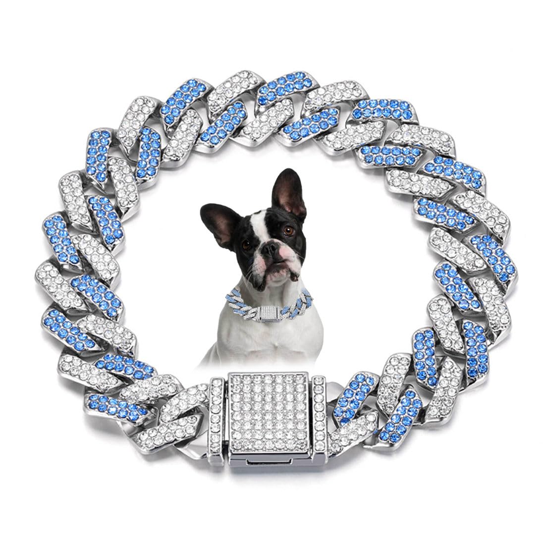YOUALSO blue dog collar Cuban link diamond sparkles for stylish daily wear.