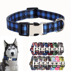 YOUALSO blue plaid dog collar large-buckle for big dogs