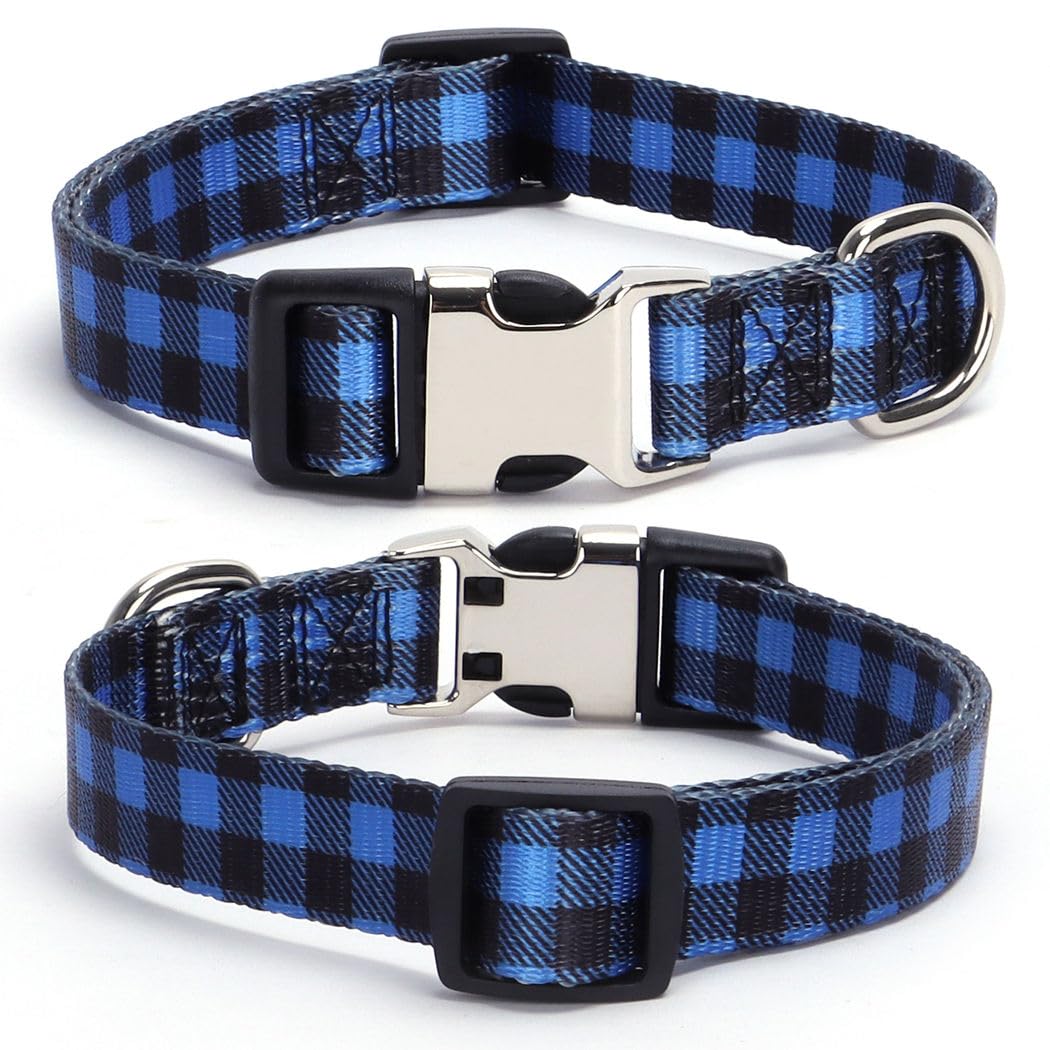 YOUALSO blue plaid dog collar pattern detail with flowers and butterflies for style