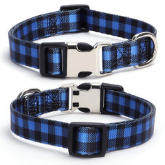 YOUALSO blue plaid dog collar pattern detail with flowers and butterflies for style