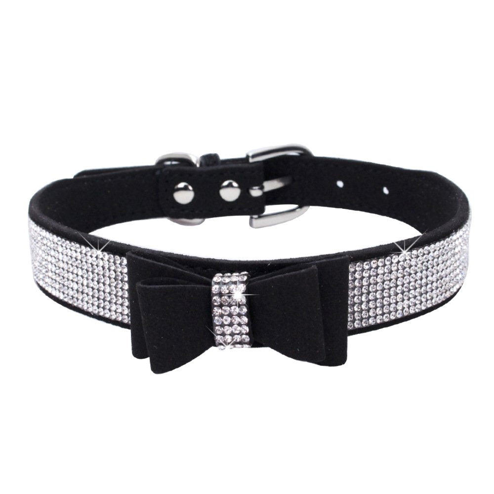 YOUALSO bow tie rhinestone collar in black sparkles for photos and events.