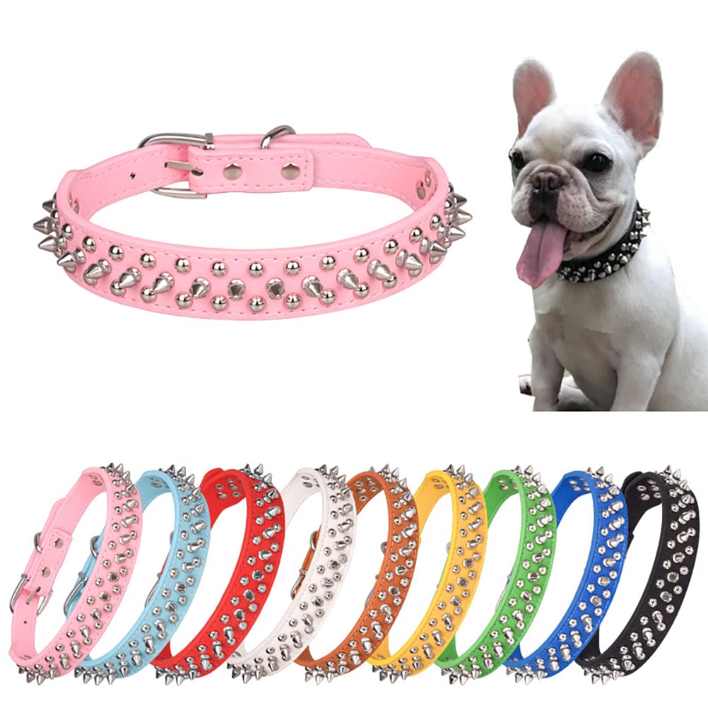 YOUALSO collar rosa para perros y gatos con puntas PU, cómodo para paseos.