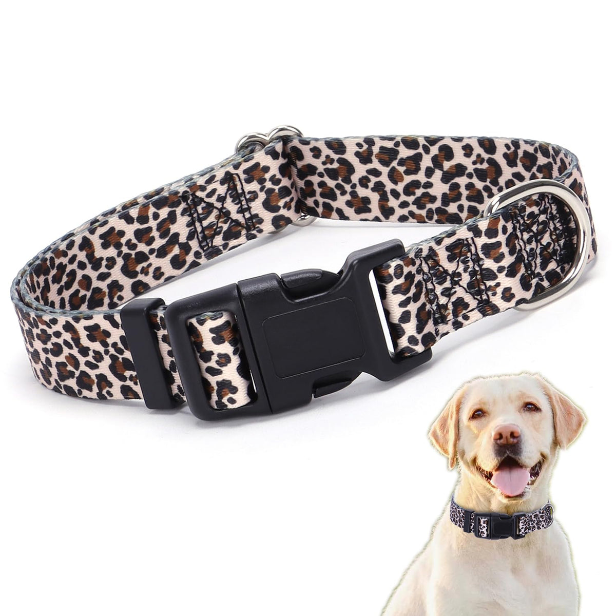 YOUALSO leopard dog collar nylon strap close-up for daily walks