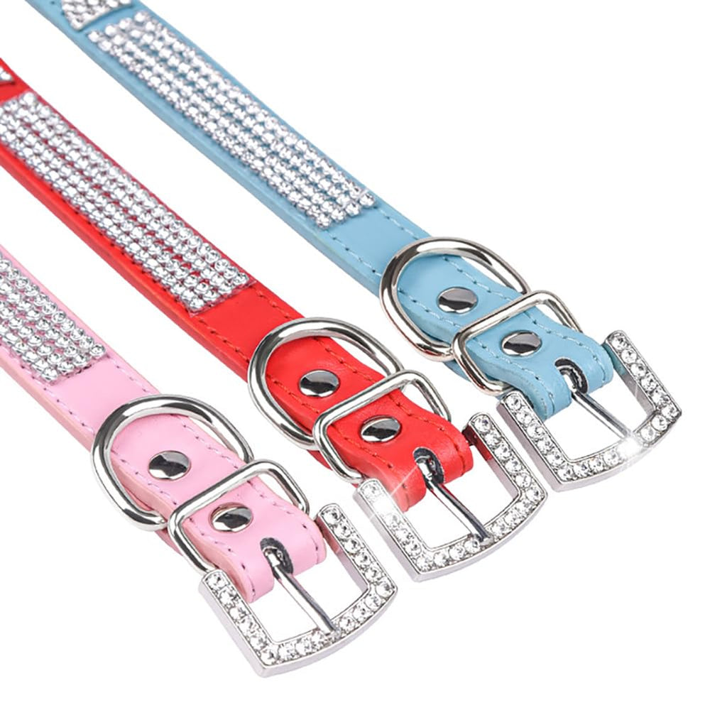 YOUALSO light blue sparkly dog collar soft PU material for comfortable all-day wear