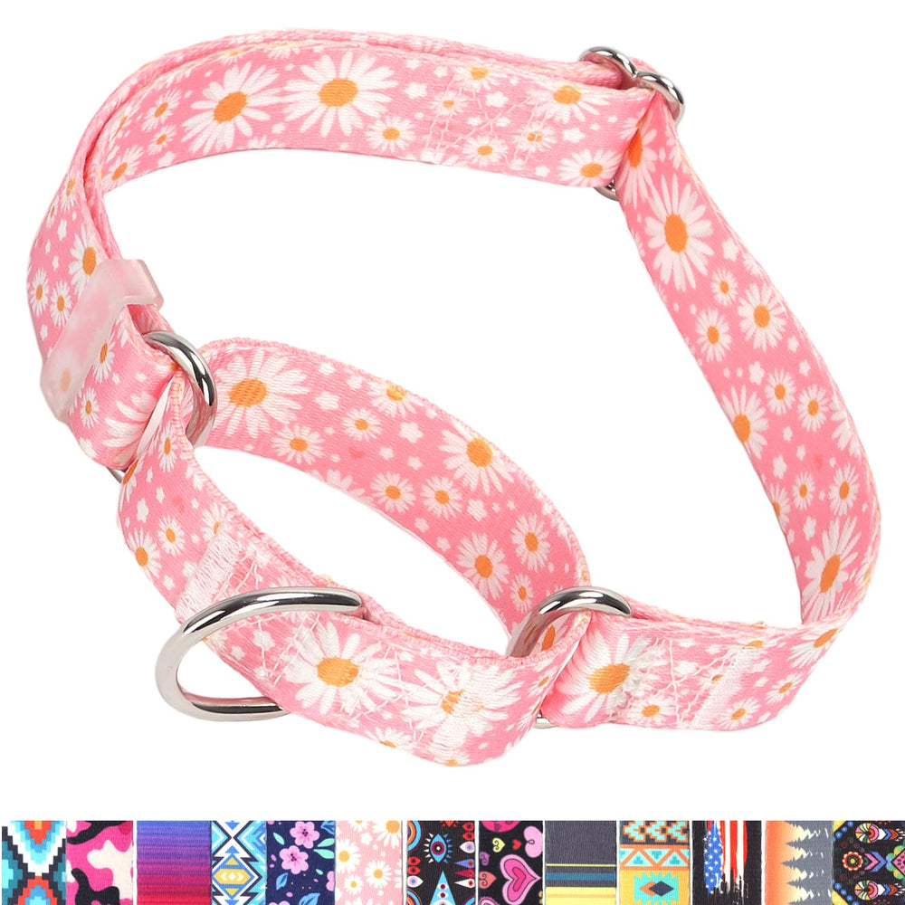 YOUALSO martingale collar pink daisy pattern for safe daily walks