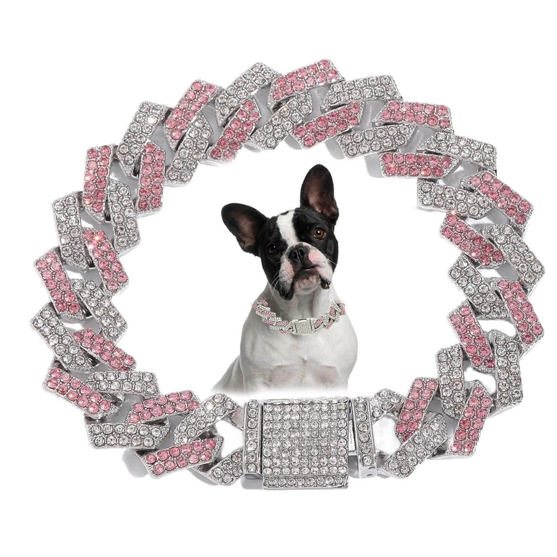 YOUALSO pink chain dog collar with bling diamonds adds stylish sparkle for dogs