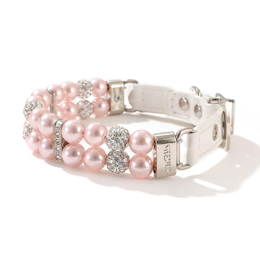 YOUALSO Pink Pearl Dog Collar with charms and ribbon boosts photo-ready charm.