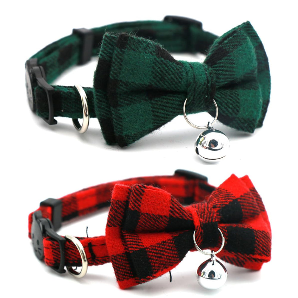 YOUALSO plaid cat collar front view with bell helps locate your cat