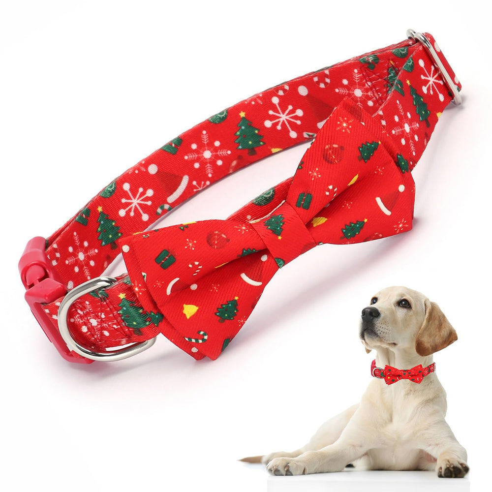 YOUALSO red christmas dog collar with bow for festive walks and photos.