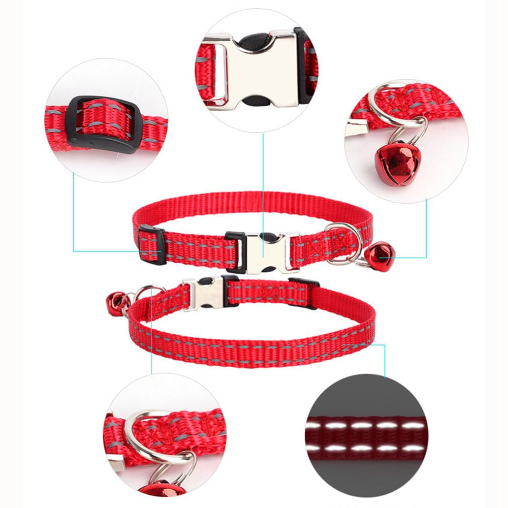YOUALSO reflective nylon trim on red cat collar enhances nighttime visibility