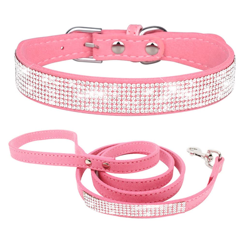 YOUALSO rhinestone dog collar pink close-up sparkling for special occasions and everyday elegance.