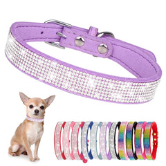 YOUALSO rhinestone dog collar purple close-up highlights sparkling crystals for small pets.