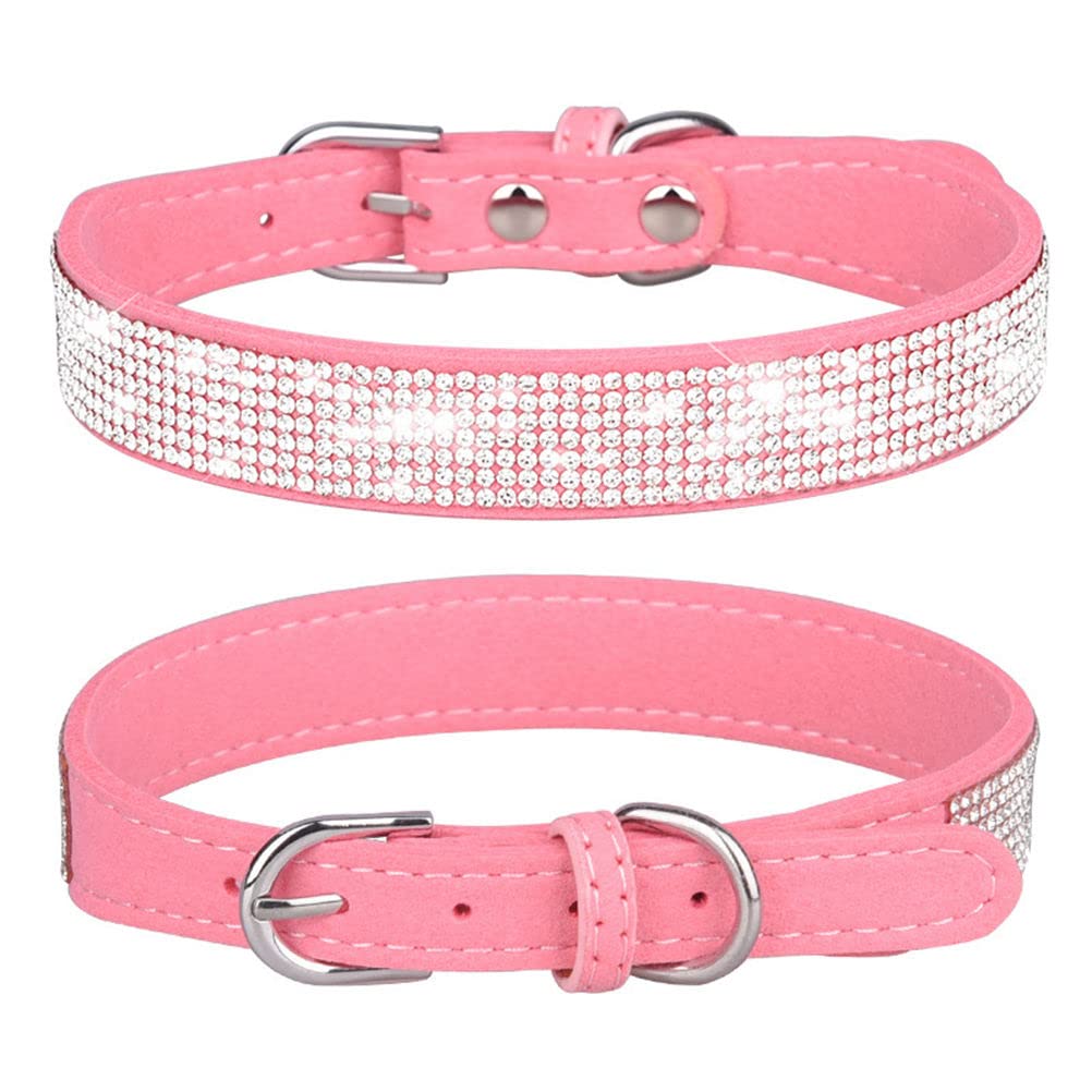 YOUALSO pink bling collar buckle detail demonstrates secure fit.