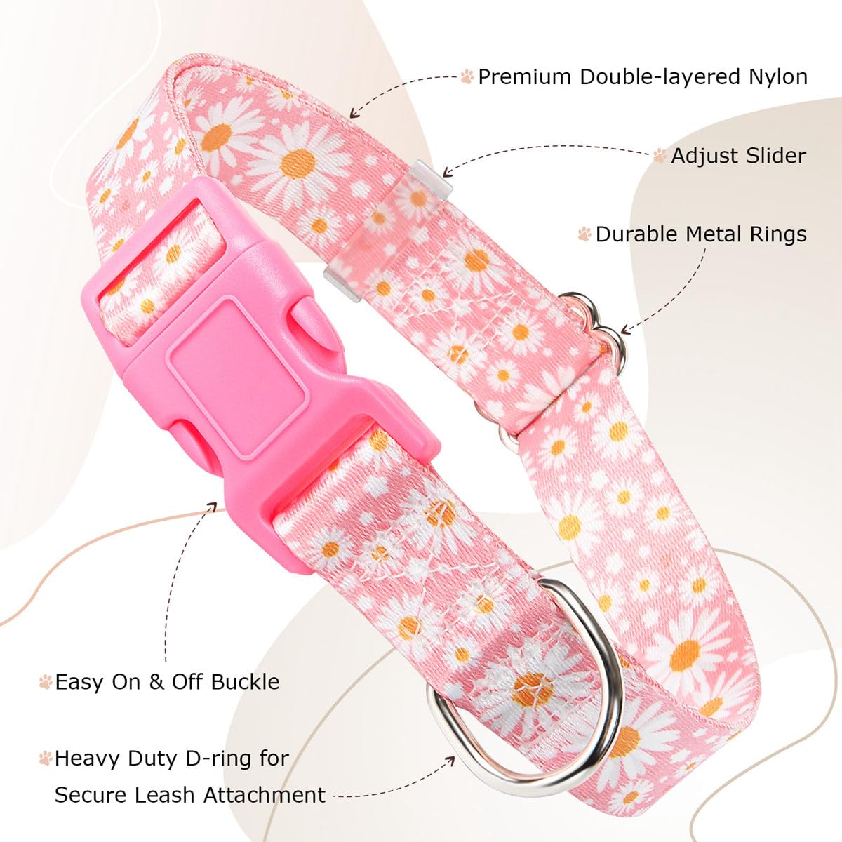 YOUALSO soft nylon dog collar offering comfortable fit during daily wear.