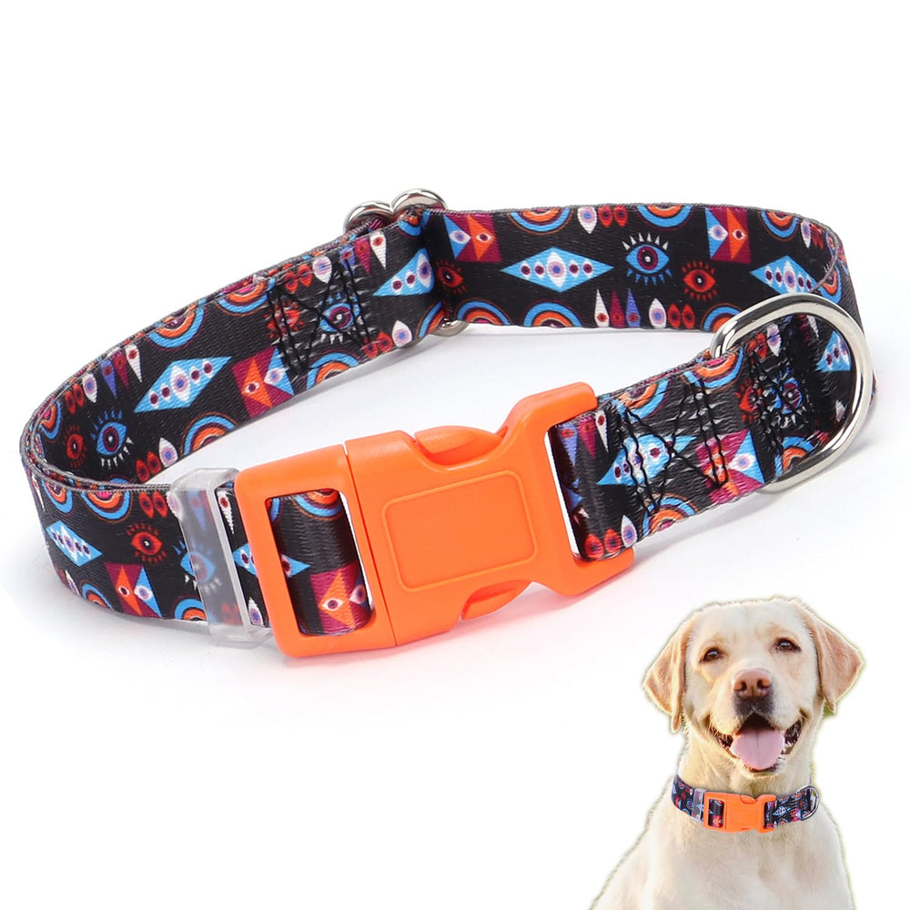 YOUALSO XS dog collar with tribal evil eye pattern for secure daily walks.