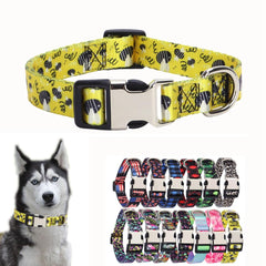 YOUALSO Yellow Dog Collar bee pattern closeup for visibility during walks.