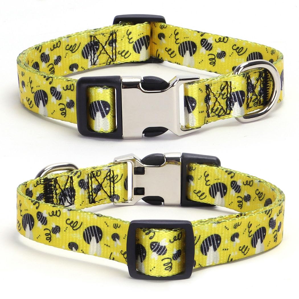 YOUALSO Yellow Dog Collar pink butterflies pattern reflects your dog's personality during play.