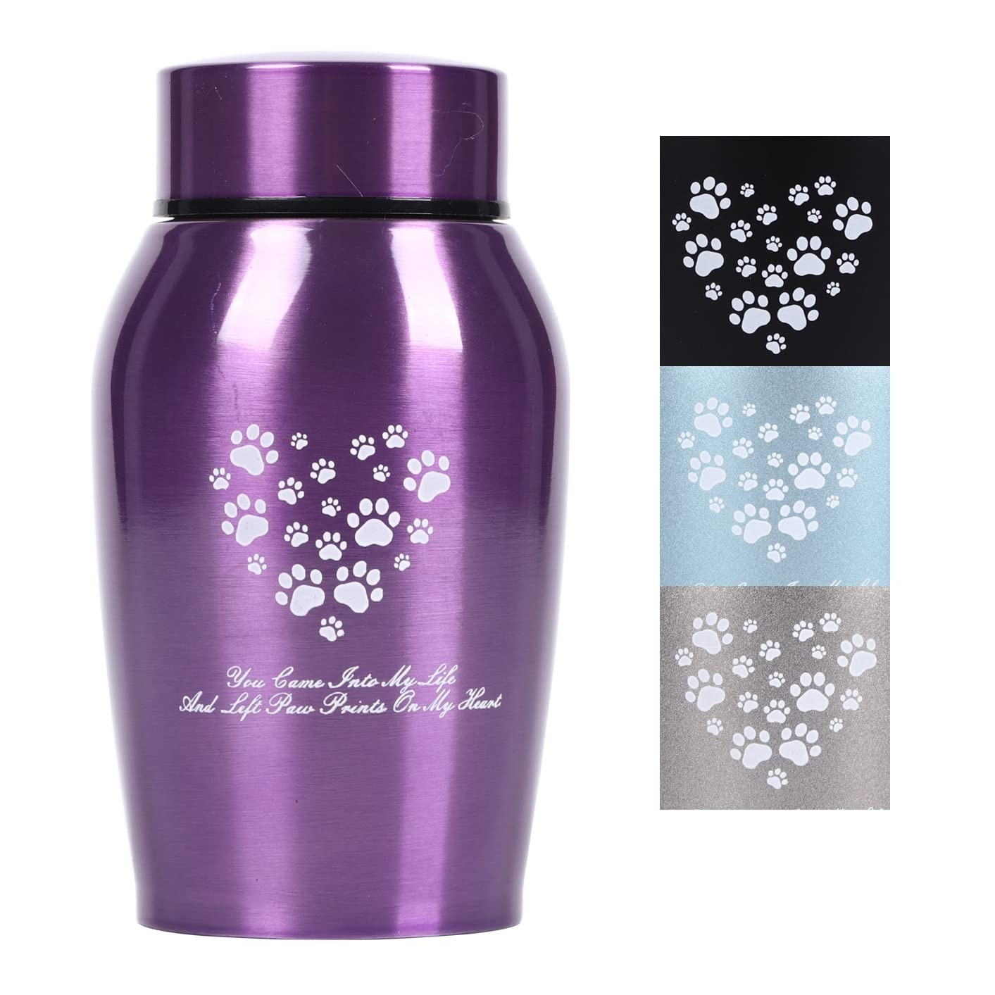 Youdear Memorials stainless steel pet urn purple closeup highlights durable material and elegant finish.