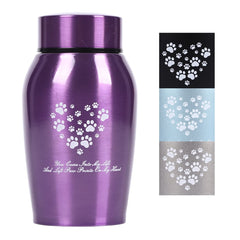 Youdear Memorials stainless steel pet urn purple closeup highlights durable material and elegant finish.