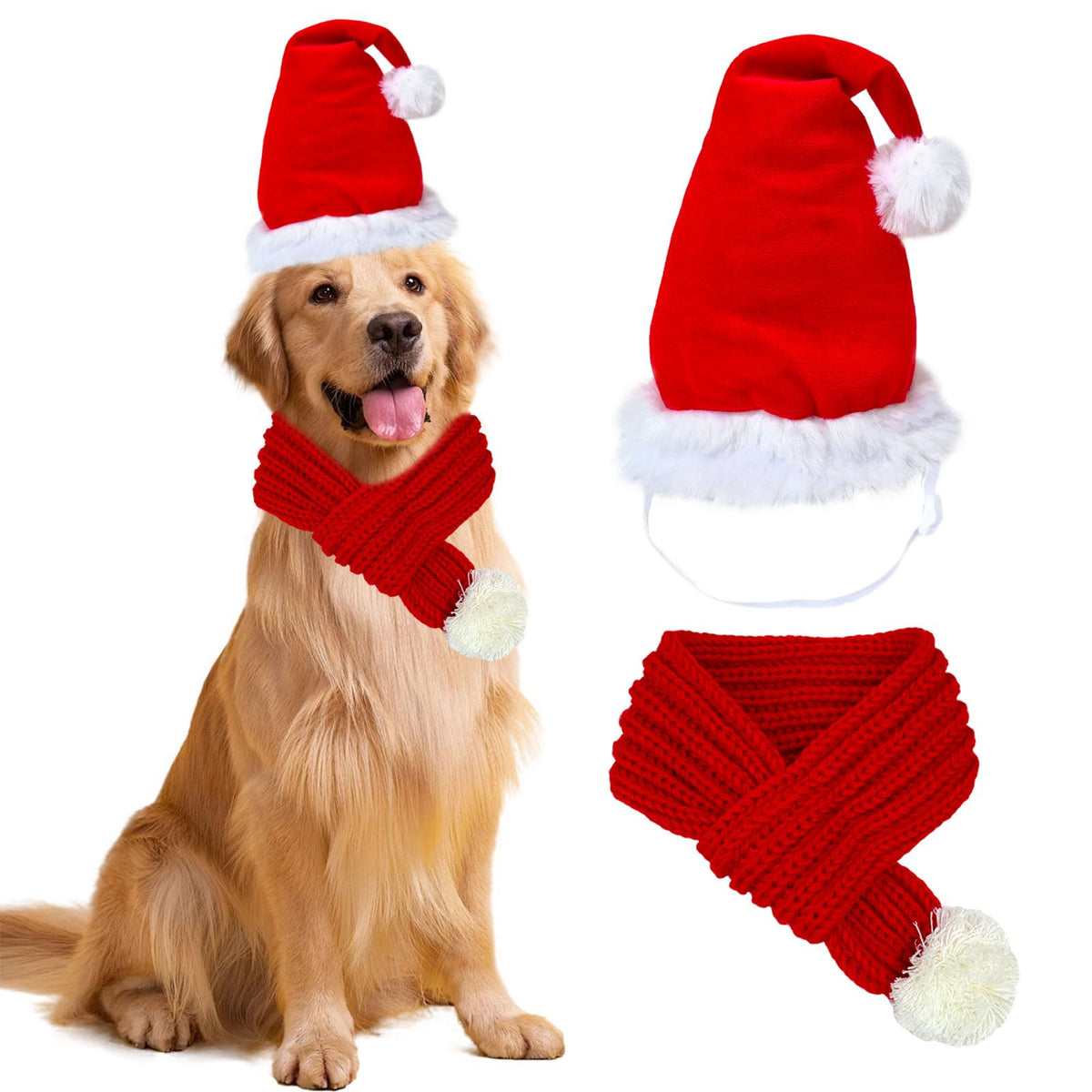 YOUDRN dog Santa hat with adjustable straps on a large dog for secure fit.