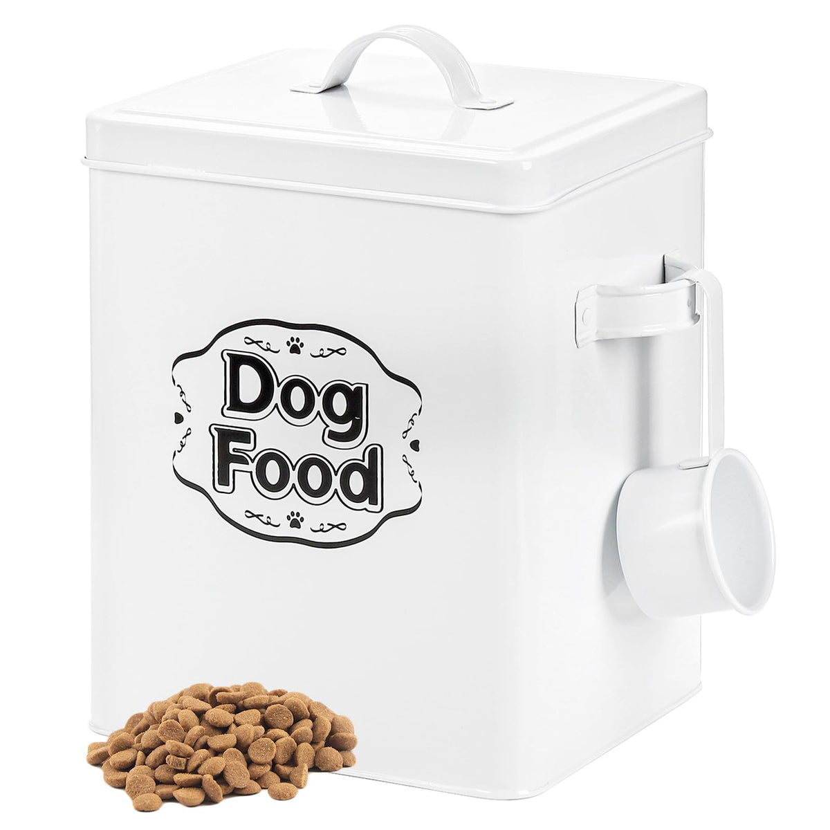 Youeon dog food container with lid and scoop keeps kibble fresh and easy to scoop.