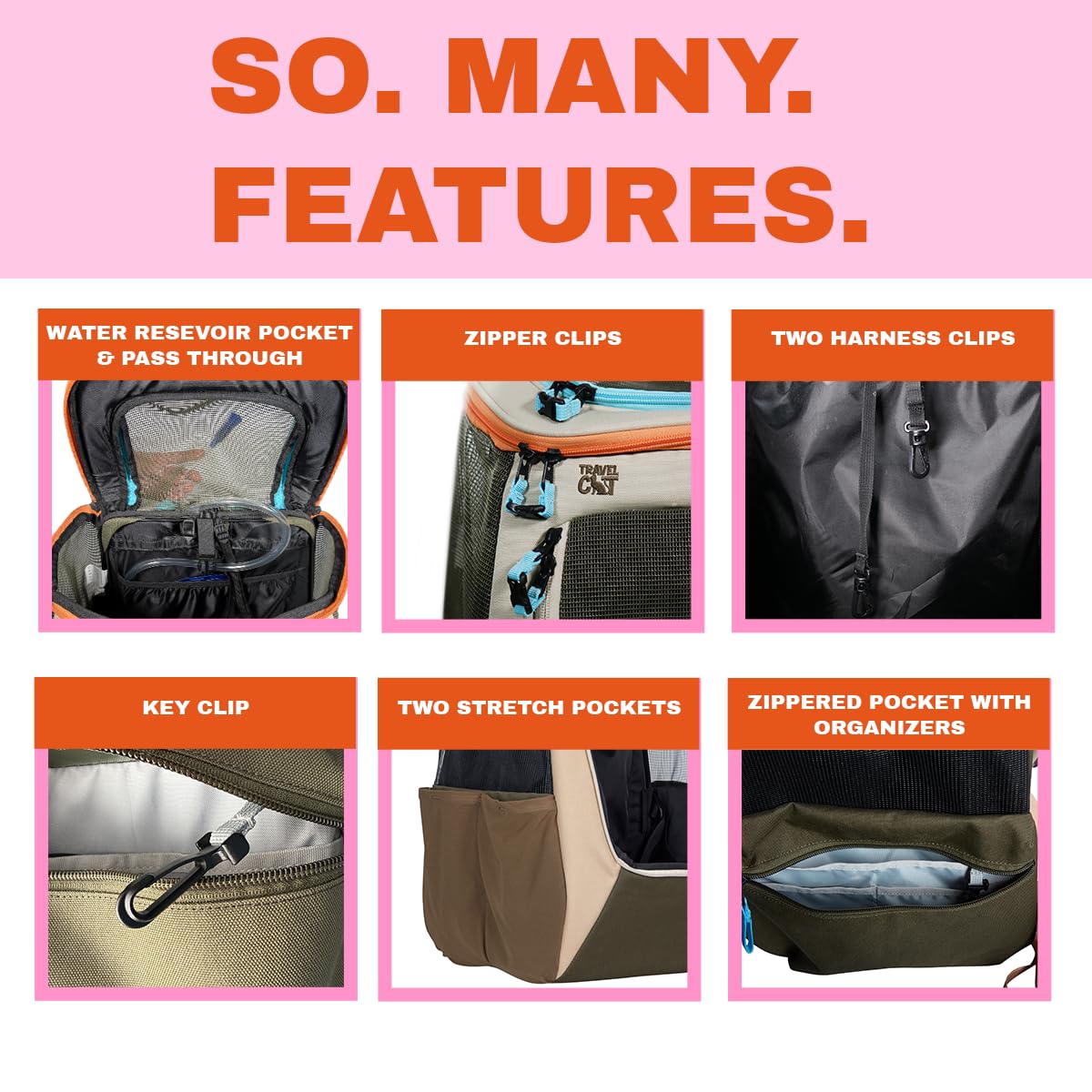 Your Cat Backpack Navigator adjustable clips inside ensure secure, flexible multi-cat use.