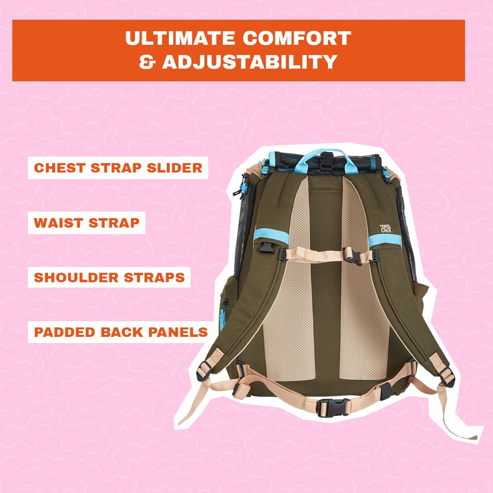 Your Cat Backpack Navigator two entrances facilitate easy loading of pets and gear.